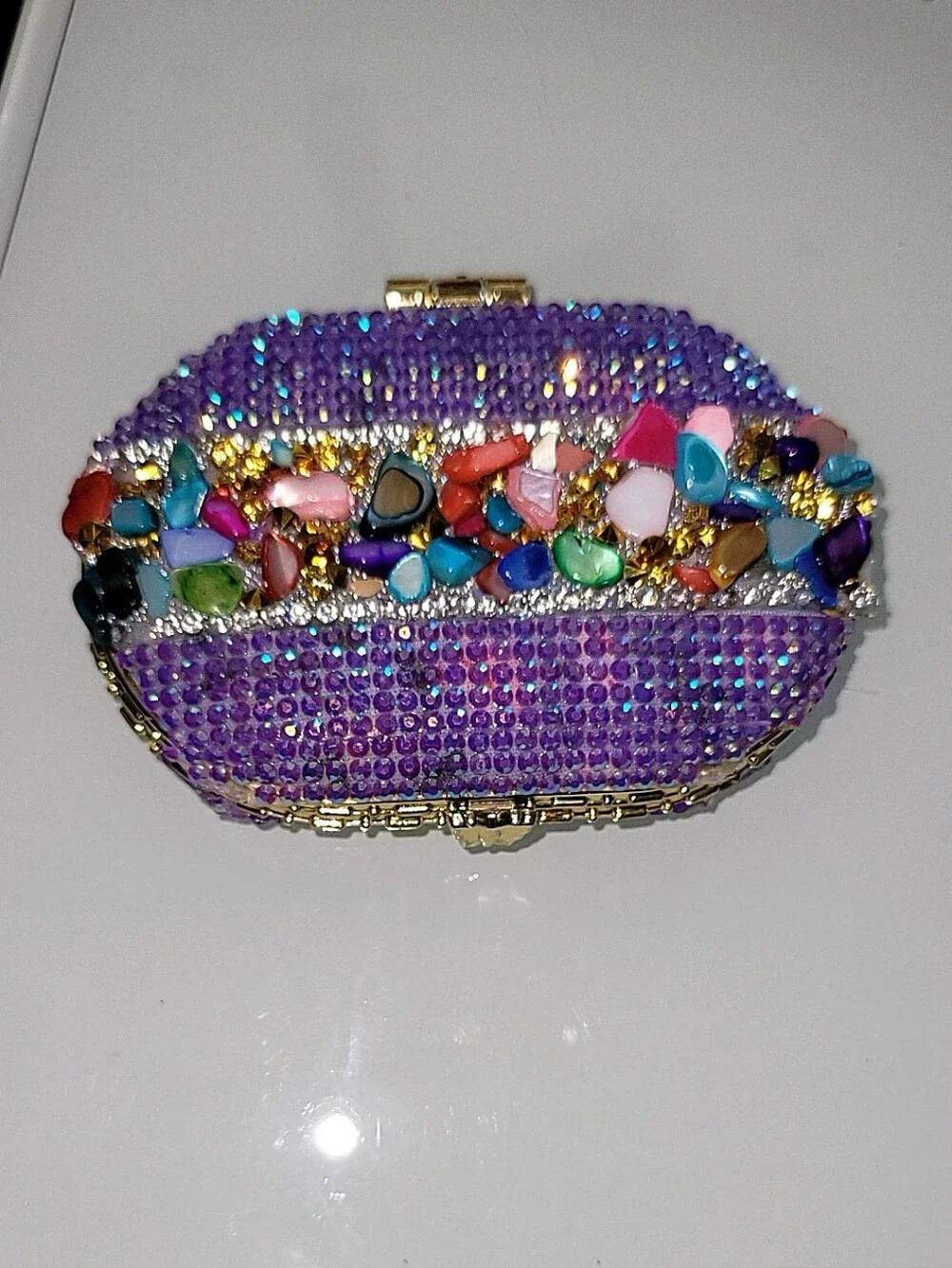 Handcrafted Rhinestone Compact Mirror & Beaded Pen Gift Set Purple Blue Sparkle